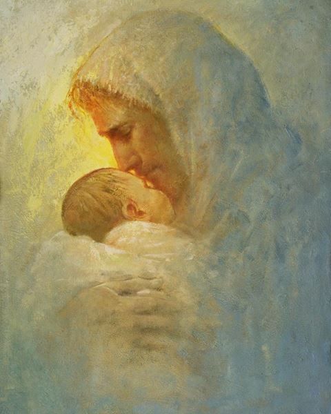 Description: Abba is a painting that depicts Jesus Christ holds and caring for an baby - Yongsung Kim  Havenlight  Christian Artwork