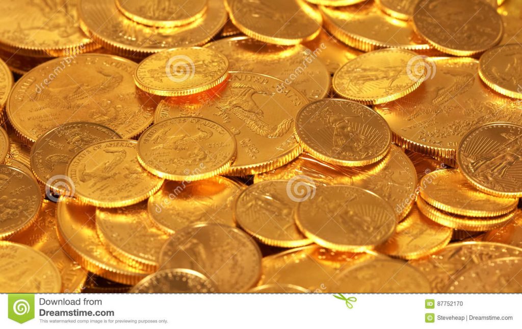 Description: liberty-gold-eagle-one-ounce-coins-lying-top-other-golden-money-suggesting-immense-wealth-87752170